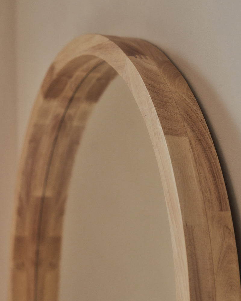 Full Length Light Wood Arched Wooden Mirror 67" x 31.5"