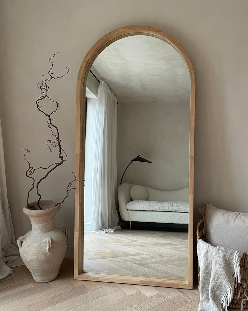 Lilia - Full Length Light Wood Arched Wooden Mirror 170cm x 80cm