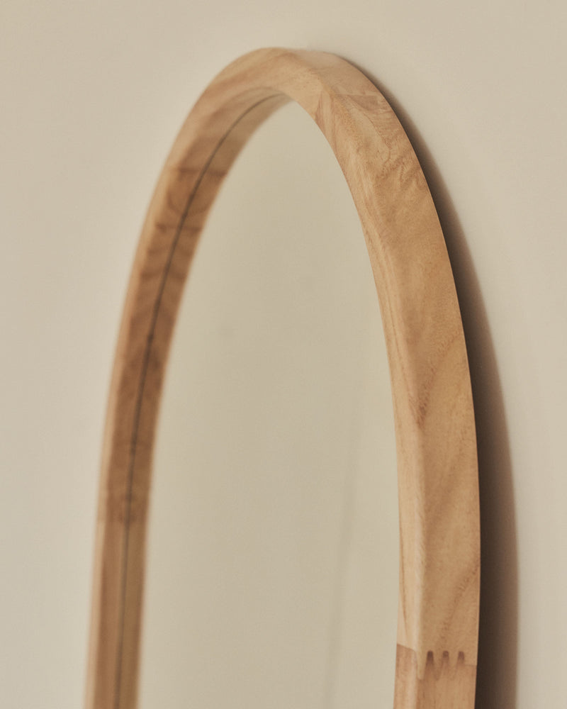 Light Wood Full Length Arched Wooden Mirror 63" x 23.5"