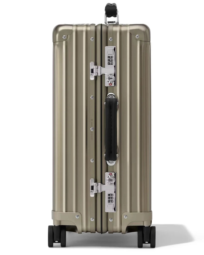 Cabin aluminium suitcase in titanium, side view
